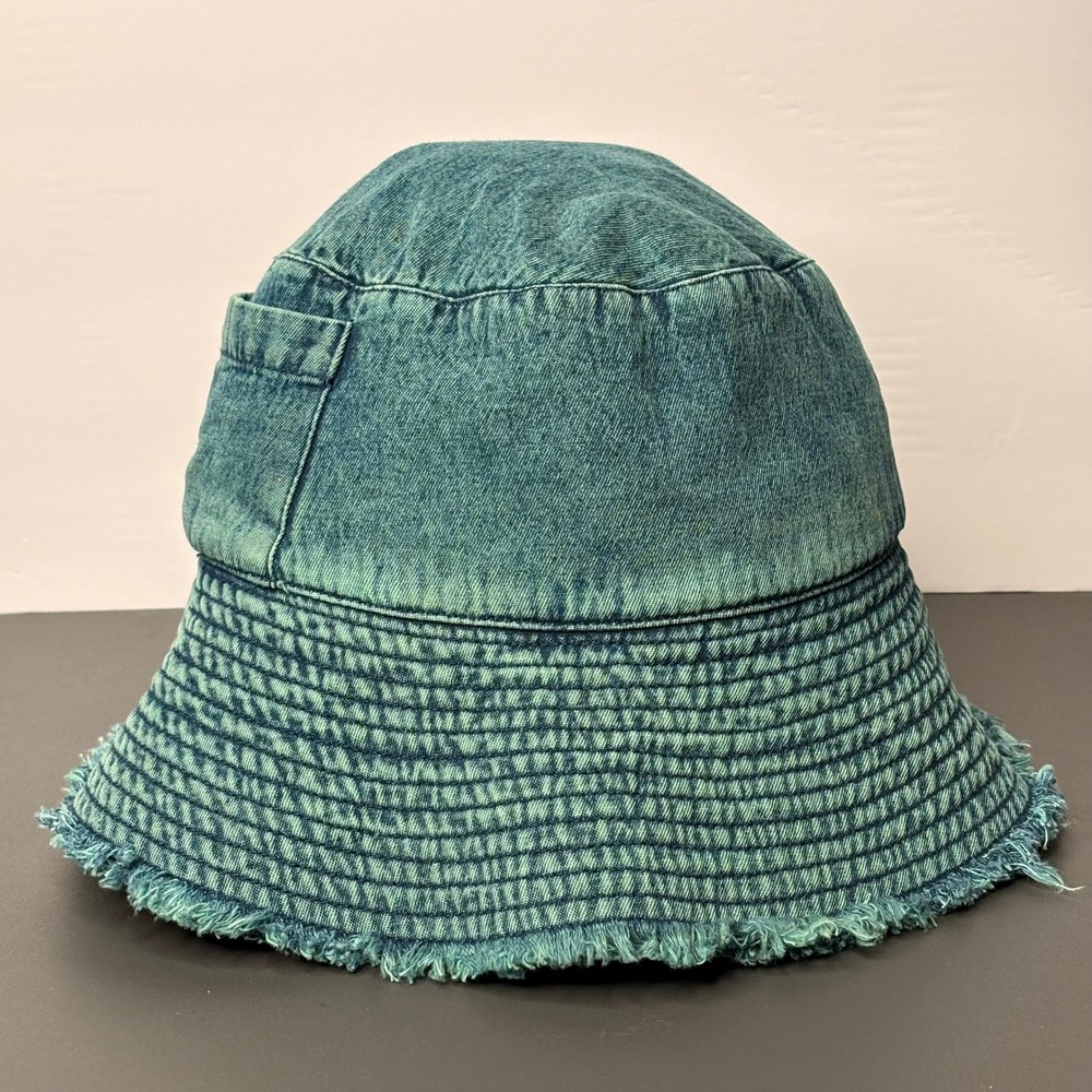 Rahi Bucket Hat Womens One Size Blue Excellent Frayed Denim Pocket Sun Hat